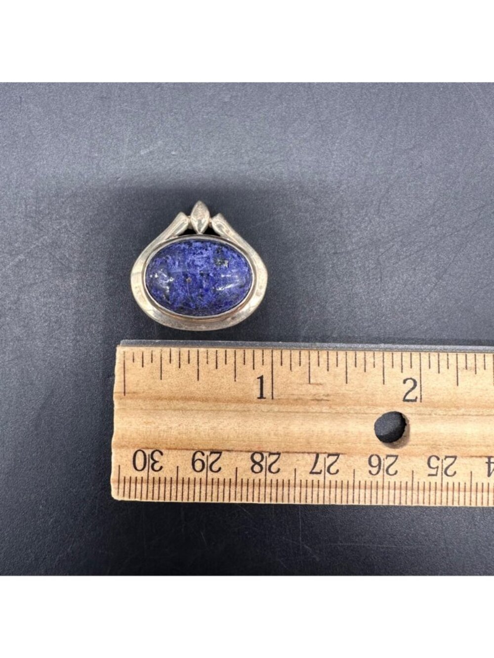 Vintage Sterling Silver Lapis Lazuli Modernist Slide Oval Pendant Blue Western - Picture 10 of 11
